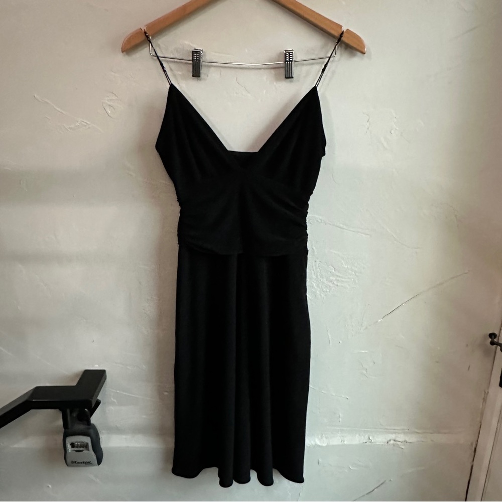 Laundry by Shelli Segal Y2K Black Beaded Straps Babydoll Top Dress Sz 4 flaw